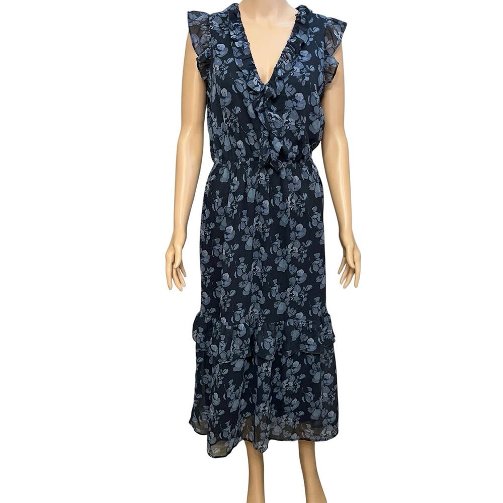 Banana Republic Floral Tiered Midi Dress Small Ruffle Flare Boho Preppy Blue